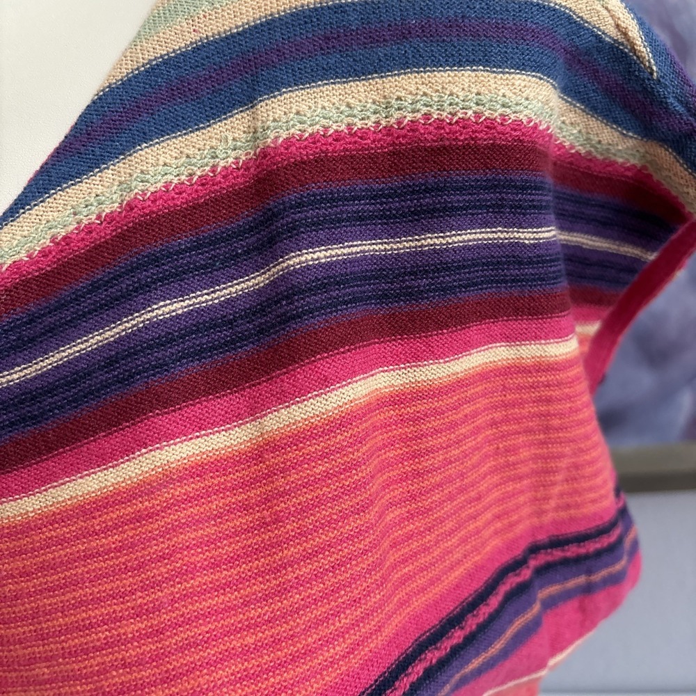 Chaps Women's Petite Multicolor Striped Southwest‎ Cap Sleeve Linen Blend Knit - Picture 5 of 14
